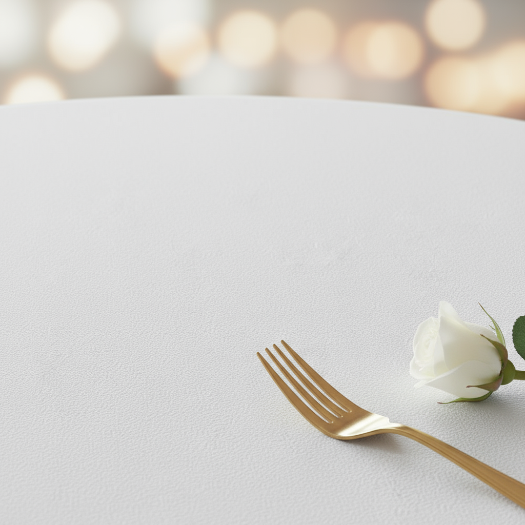 White Round Premium Polyester Tablecloth Size: 132 in | Wedding | Event | Wholesale by CV Linens