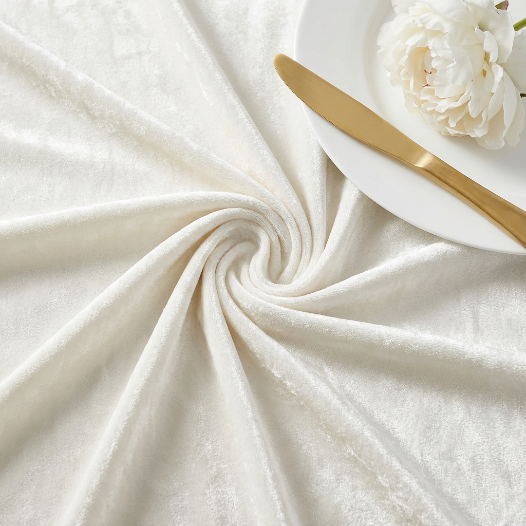 Velvet 132" Round Tablecloth - Ivory - CV Linens