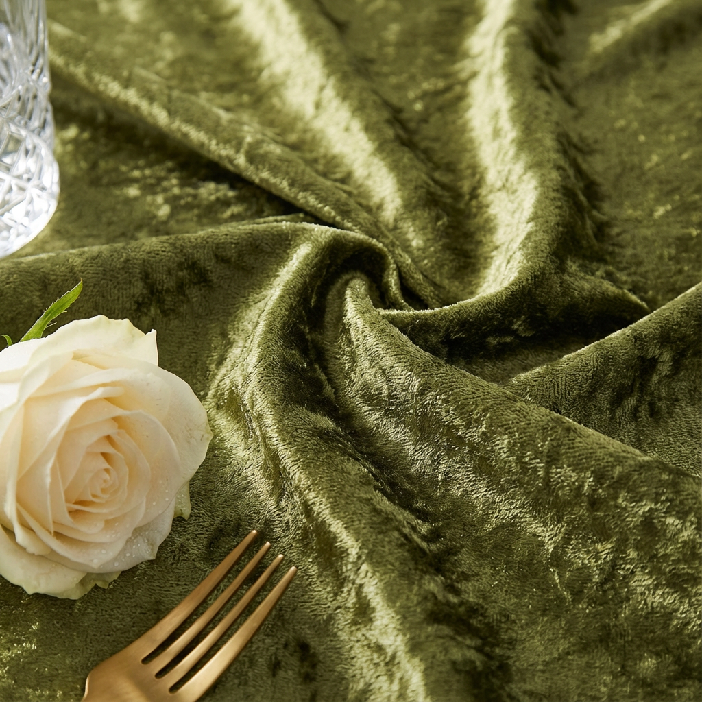 Velvet 132" Round Tablecloth - Olive Green - CV Linens