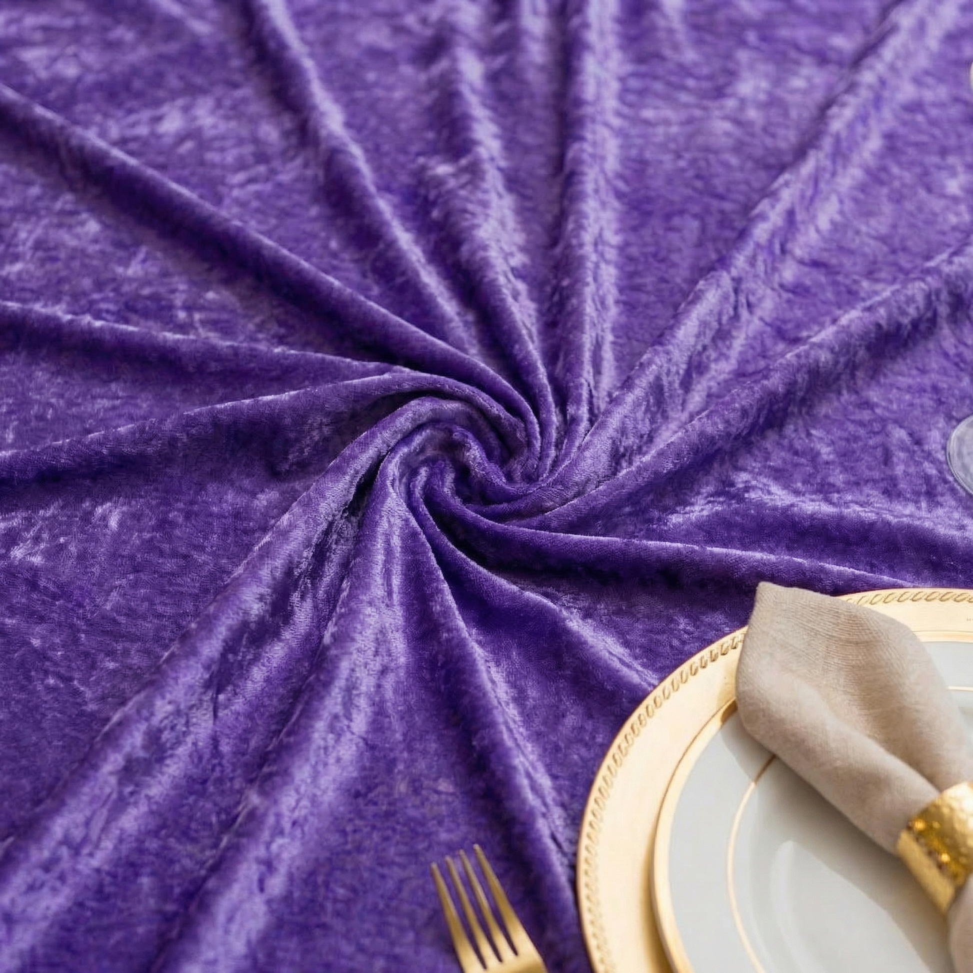 Velvet 132" Round Tablecloth - Purple - CV Linens