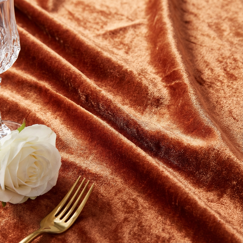 Velvet 132" Round Tablecloth - Rust - CV Linens