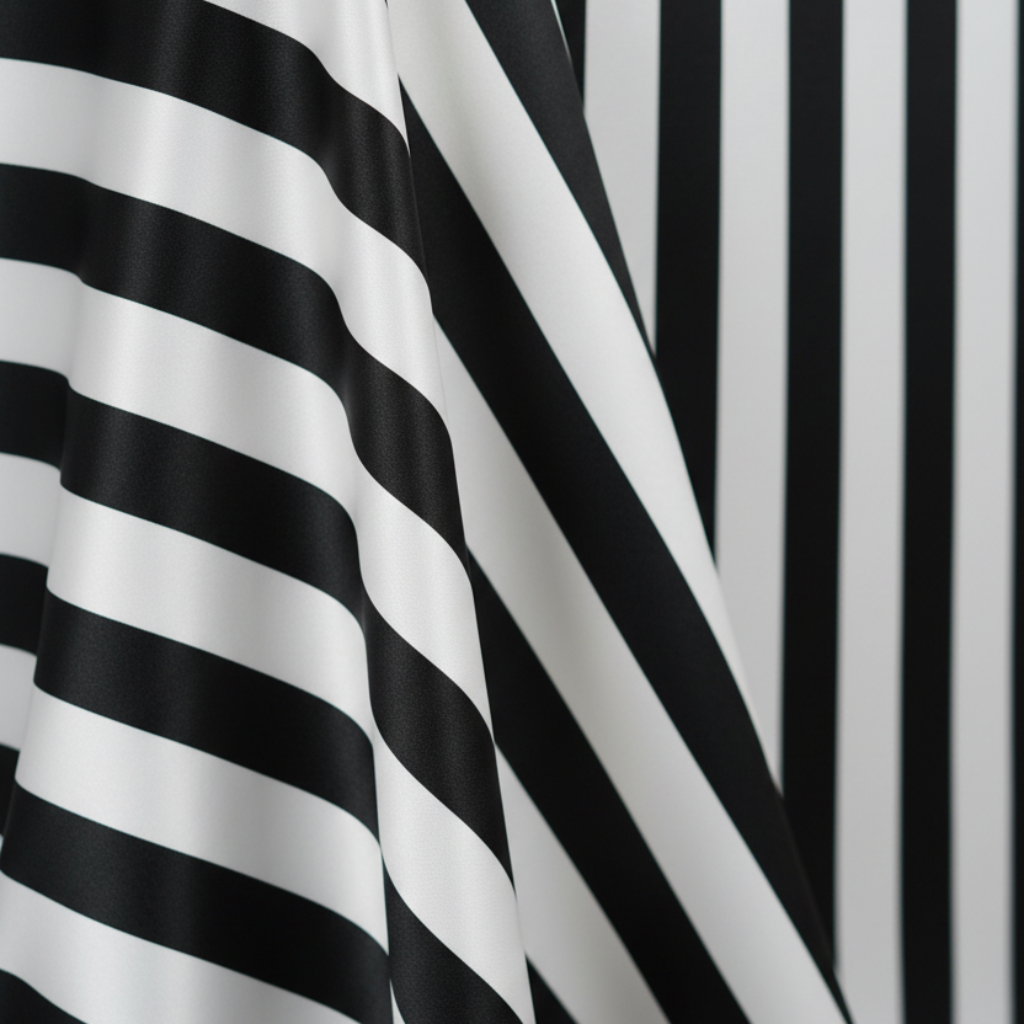 Lifestyle_Detail_Black Stripe Satin Round Tablecloth Size: 132 inimage