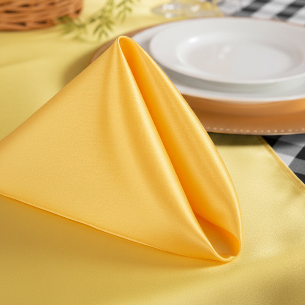 Lifestyle_Detail_Canary Yellow Satin Napkin Size: 20 X 20 in