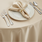 Lifestyle_Detail_Champagne Satin Round Tablecloth Size: 132 in