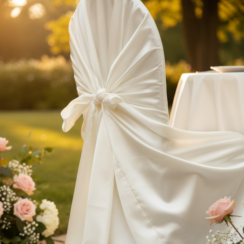 Lifestyle_Detail_Ivory Universal Satin Self Tie Chair Cover Image