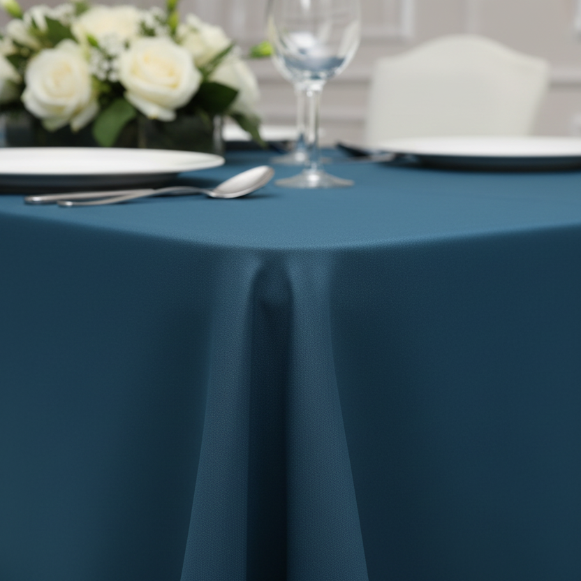 Lifestyle_Detail_Navy Blue Economy Polyester Oblong 90" x 132" Rectangular Tablecloth 