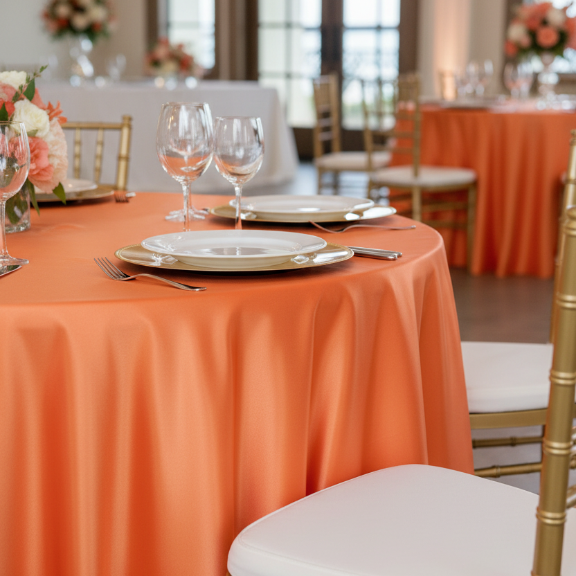 Lifestyle_Detail_Orange Satin 120" Round Tablecloth