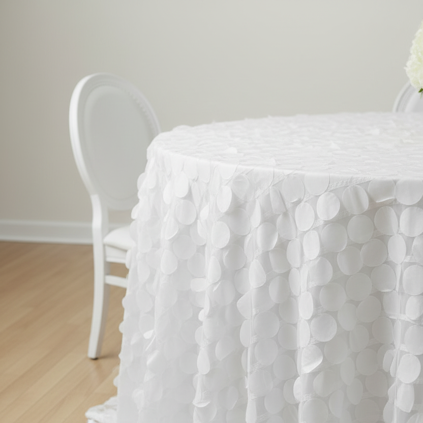 Lifestyle_Detail_White Petal Circle Taffeta 132" Round Tablecloth
