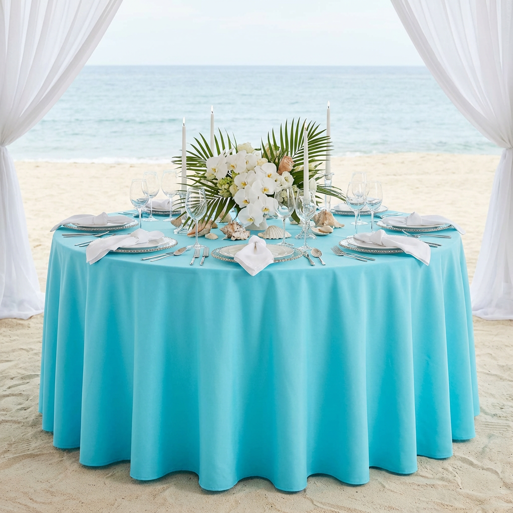 Aqua Blue Premium Polyester 108" Round Tablecloth | Wedding | Event | Wholesale by CV Linens