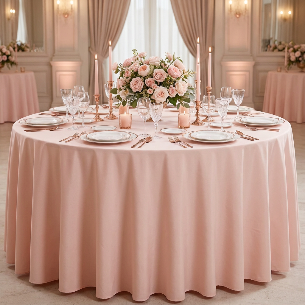 Blush/Rose Gold Economy Polyester 108" Round Tablecloth | Wedding | Event | Wholesale by CV Linens