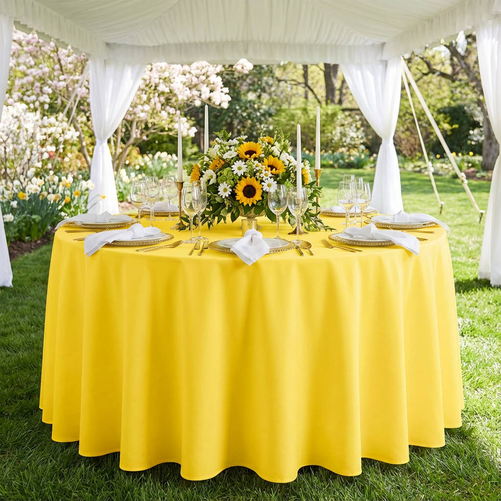 Canary Yellow Premium Polyester 108" Round Tablecloth | Wedding | Event | Wholesale by CV Linens