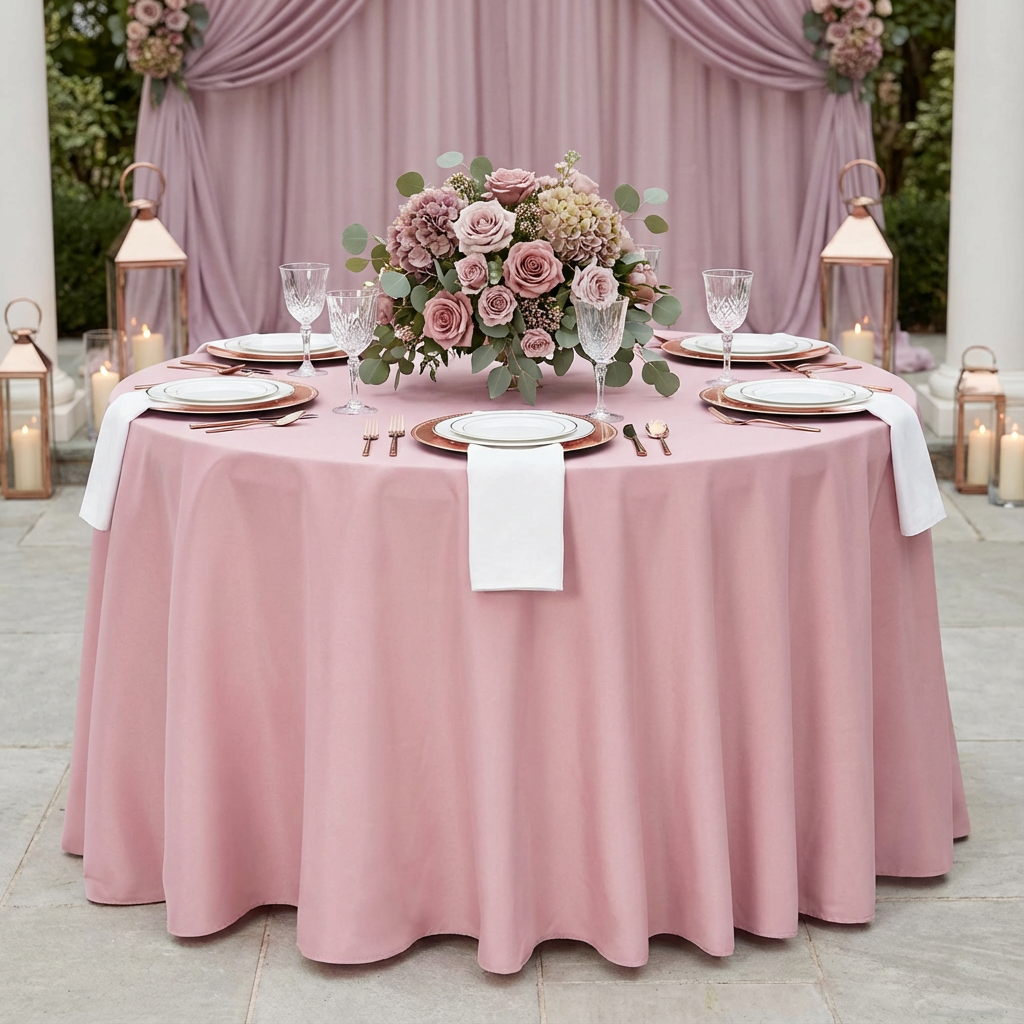 Premium Polyester 108" Round Tablecloth - Dusty Rose/Mauve - CV Linens