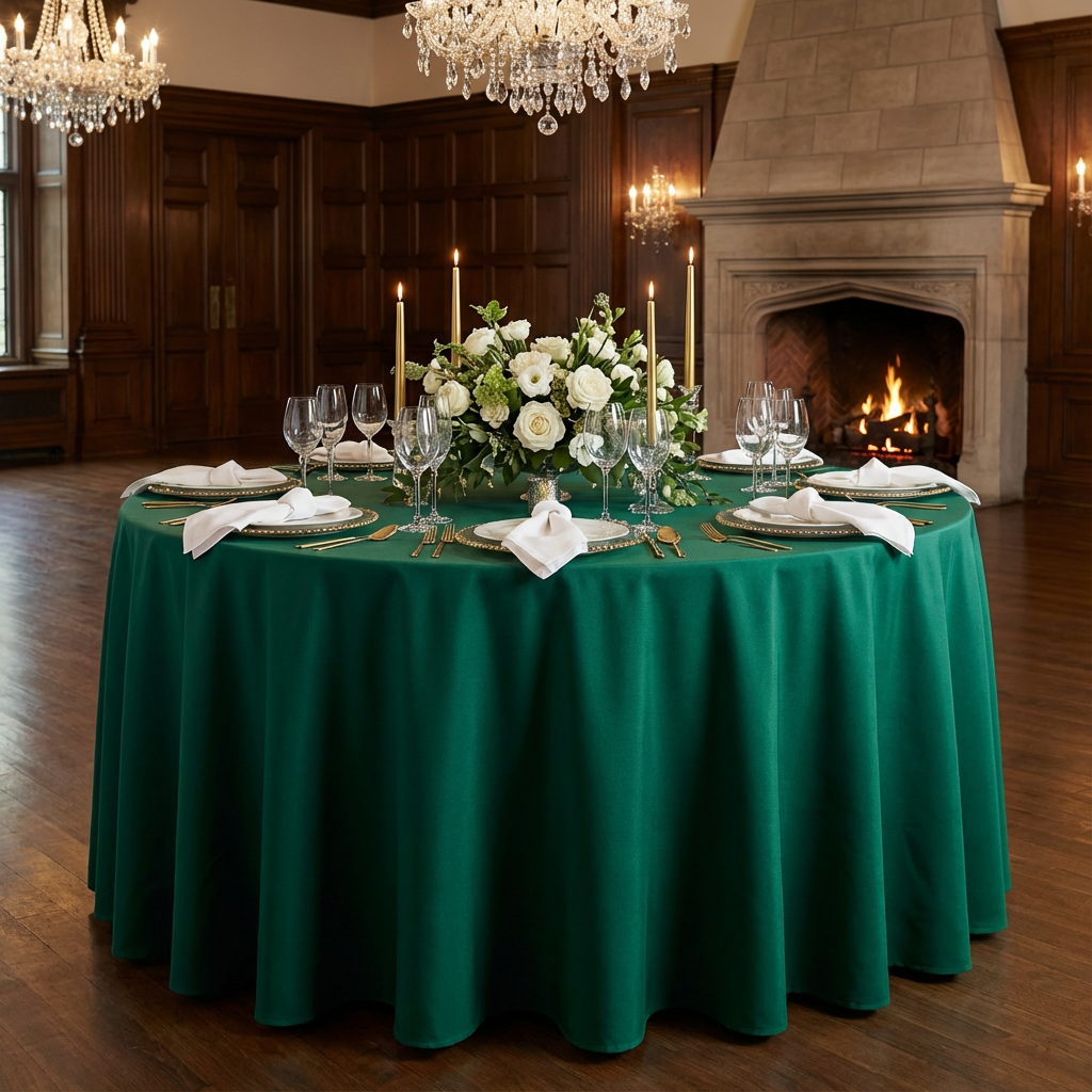 Grant Linen 33" Round Green Organza Tablecloth – Embroidered Polyester – Table Topper