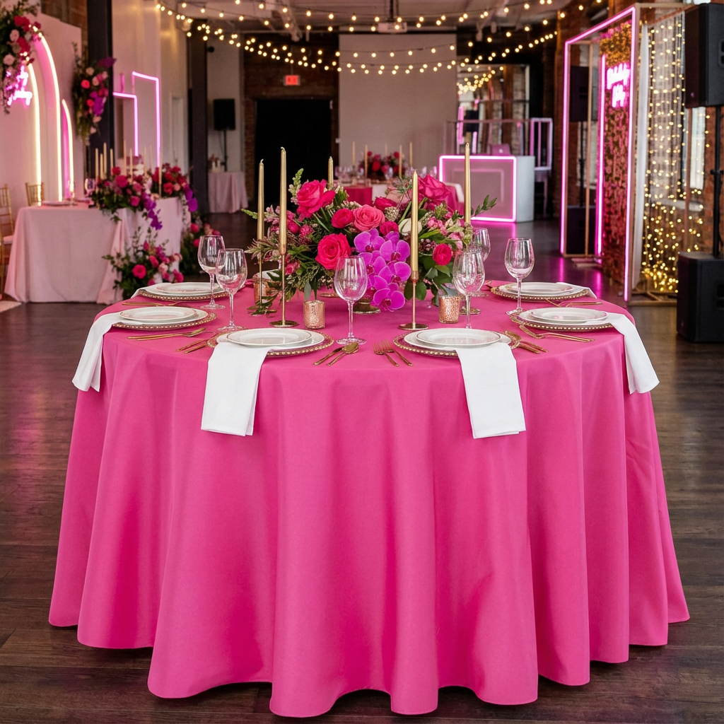 Fuchsia Premium Polyester Round Tablecloth Size: 108 in | Wedding | Event | Wholesale by CV Linens