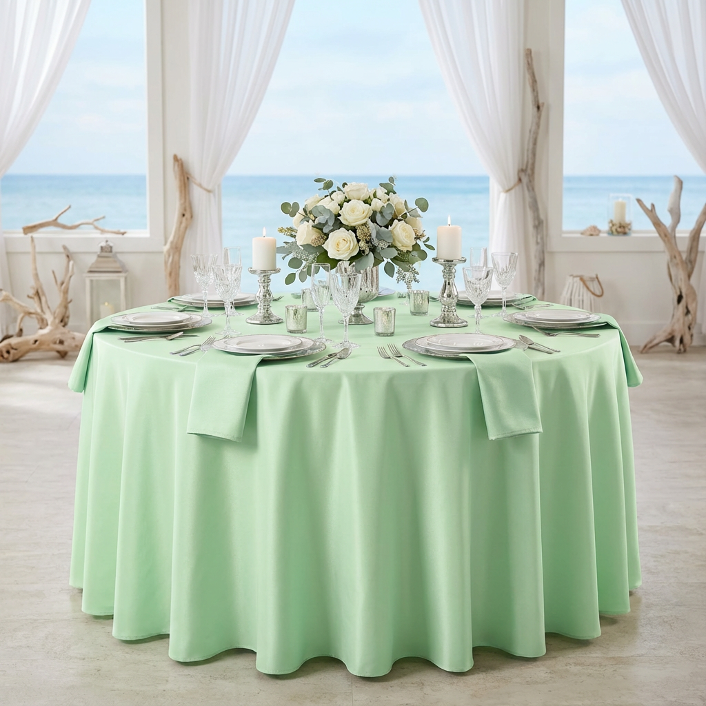 Premium Polyester 108" Round Tablecloth - Mint Green - CV Linens