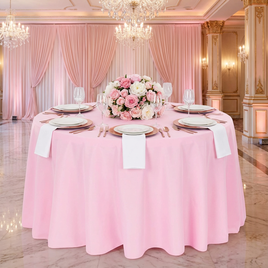 Economy Polyester Tablecloth 108" Round - Pink - CV Linens