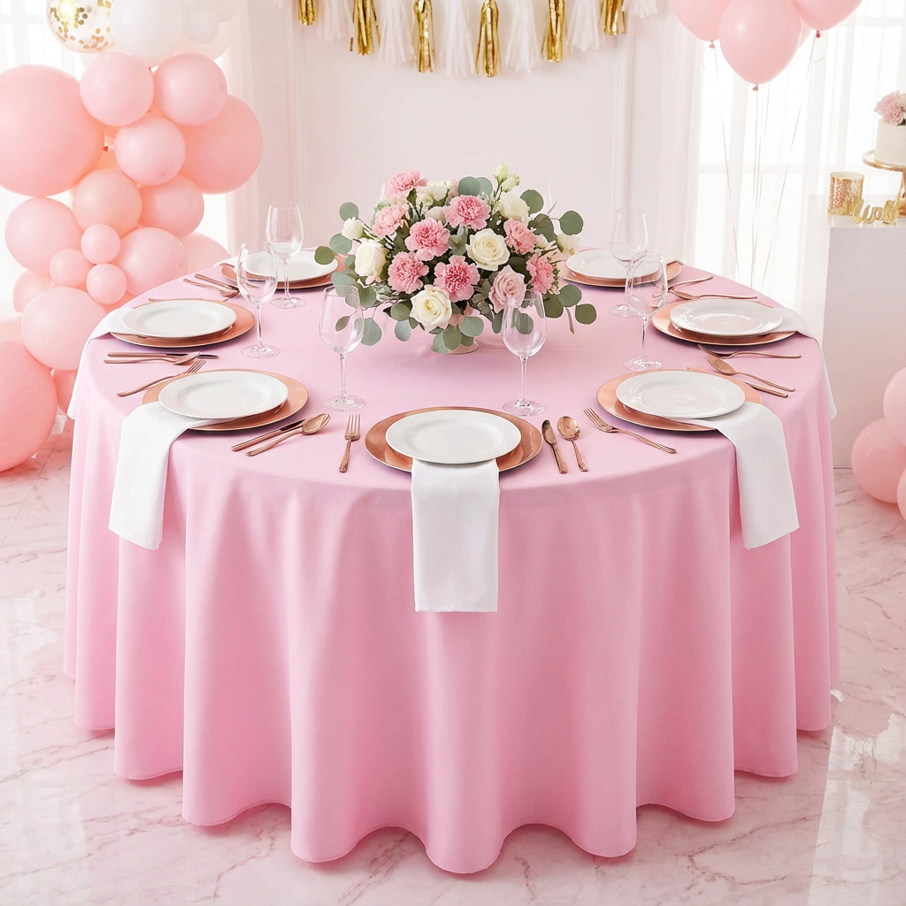 Premium Polyester 108" Round Tablecloth - Pink - CV Linens