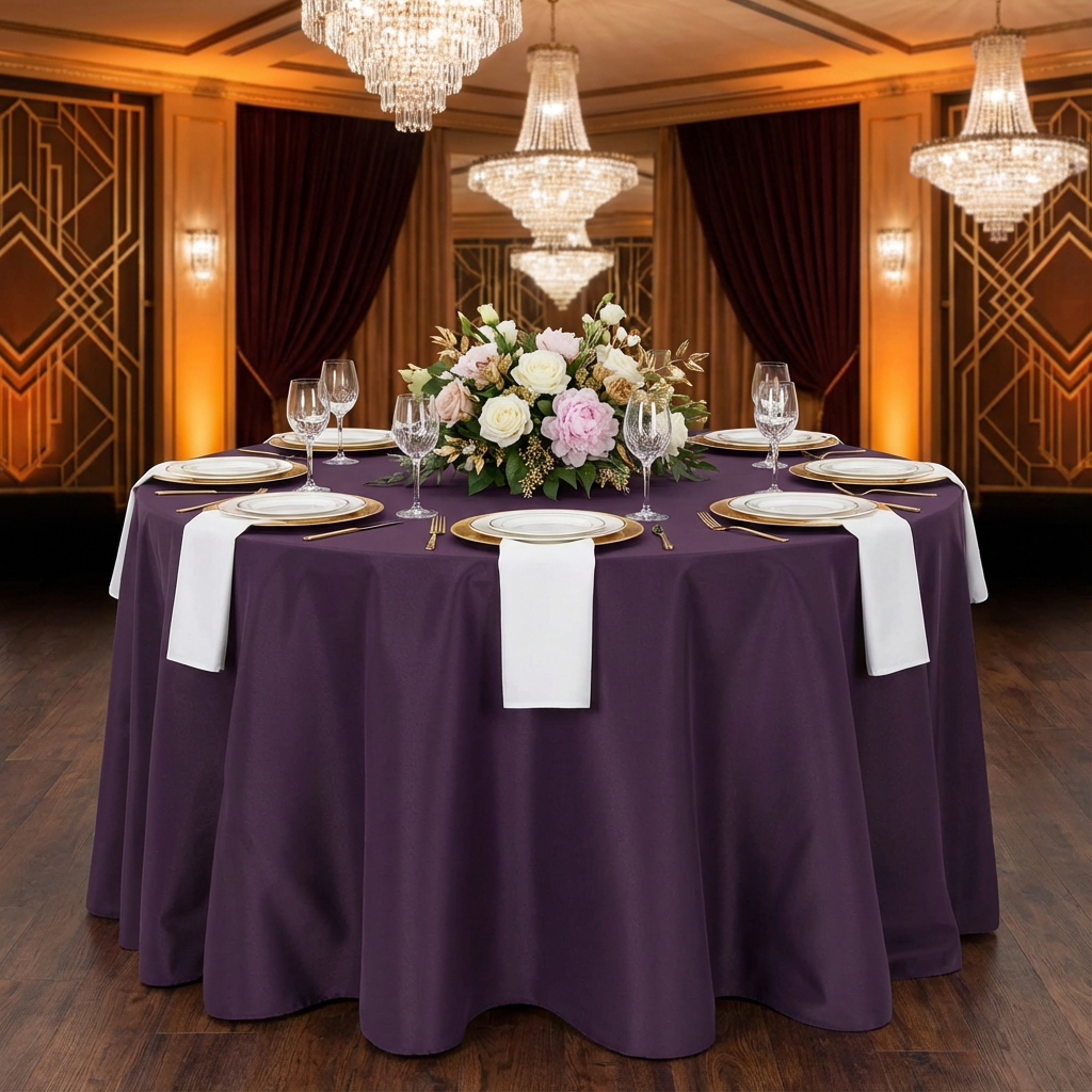 Premium Polyester 108" Round Tablecloth - Eggplant/Plum - CV Linens