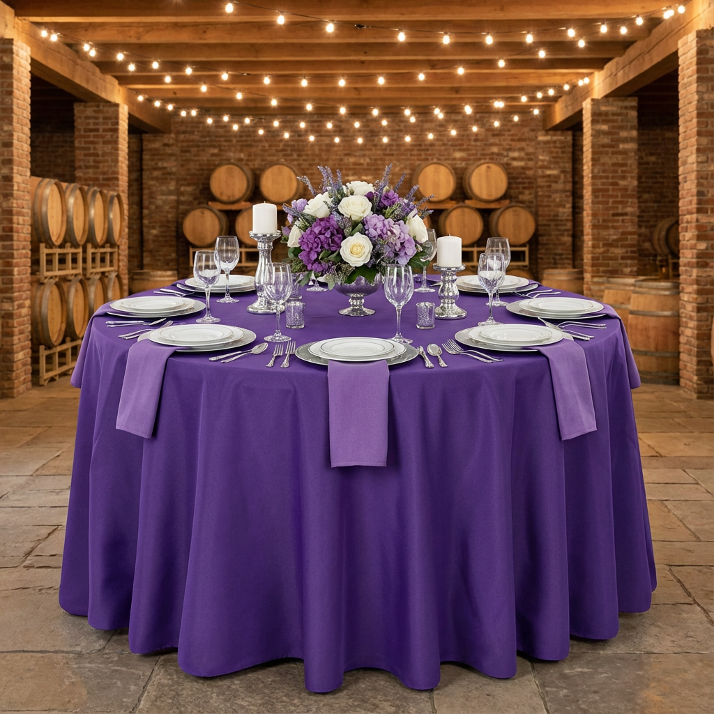 Economy Polyester Tablecloth 108" Round - Purple - CV Linens