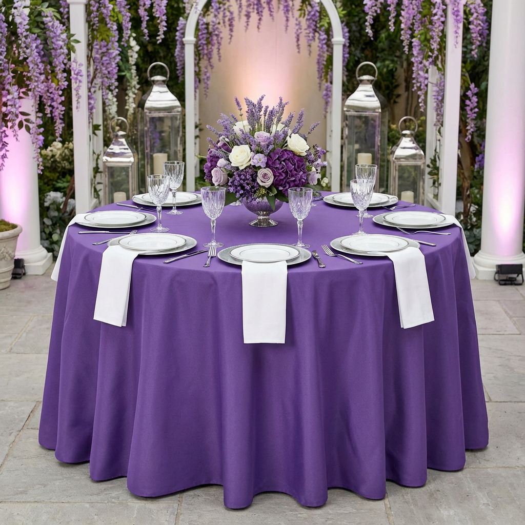 Premium Polyester 108" Round Tablecloth - Purple - CV Linens