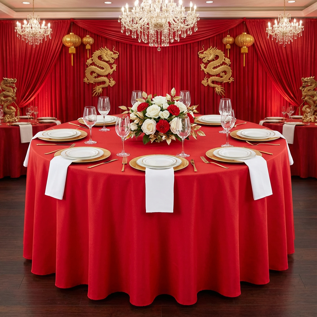 Premium Polyester 108" Round Tablecloth - Red - CV Linens