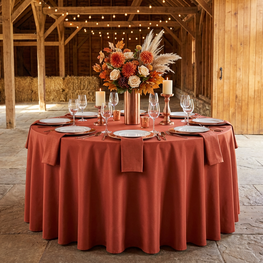 Premium Polyester 108" Round Tablecloth - Rust - CV Linens