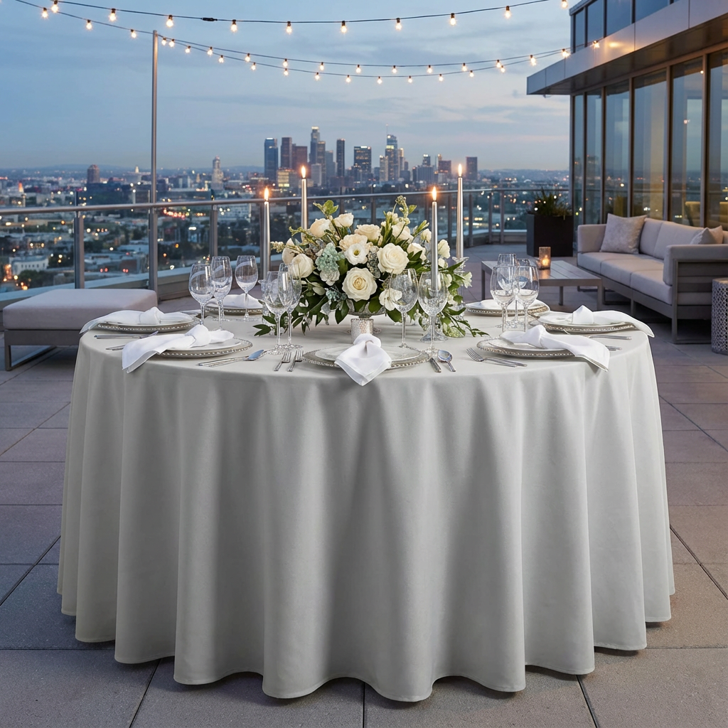 Gray/Silver Economy Polyester 108" Round Tablecloth | Wedding | Event | Wholesale by CV Linens