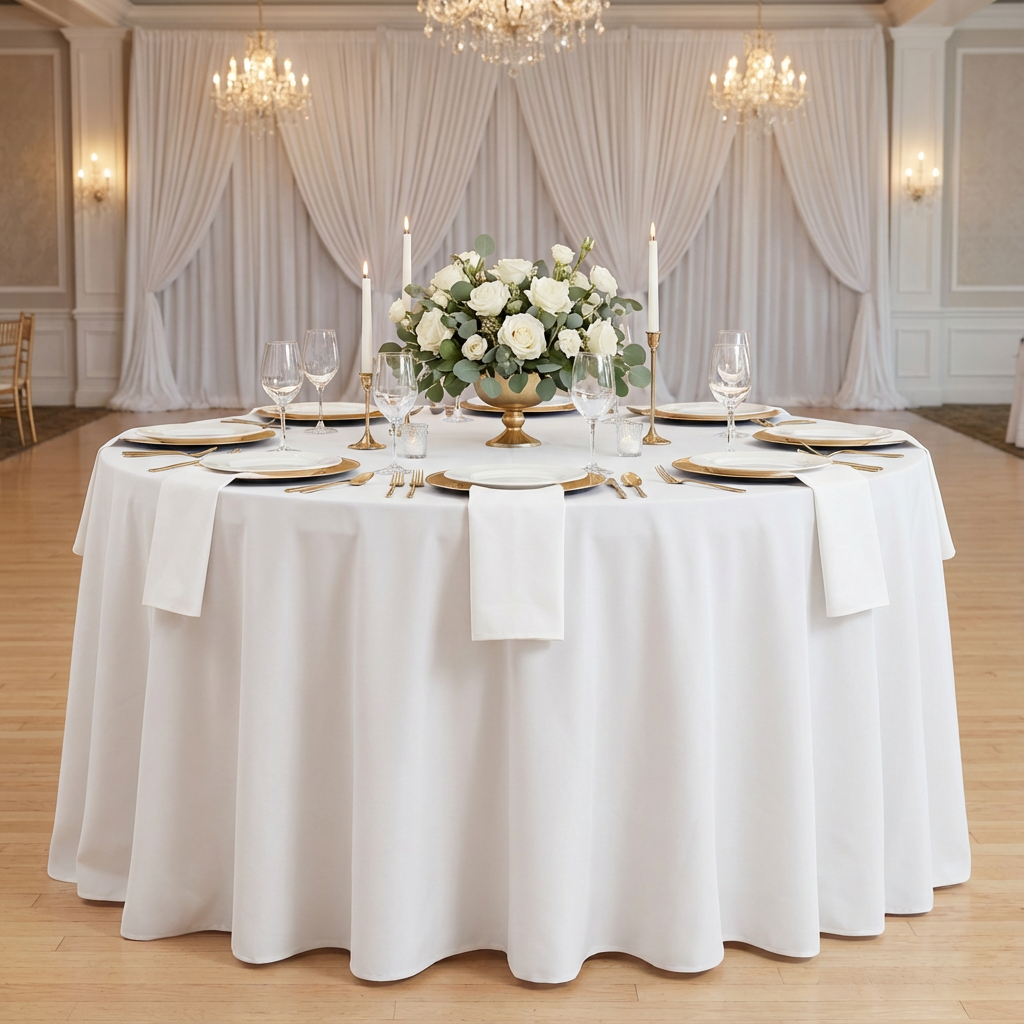 White Premium Polyester 108" Round Tablecloth | Wedding | Event | Wholesale by CV Linens