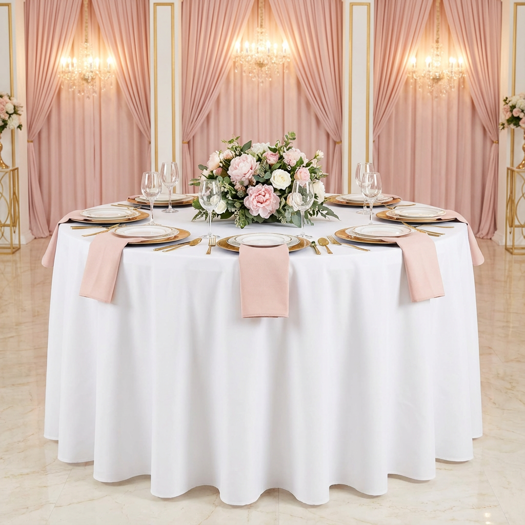 Economy Polyester Tablecloth 108" Round - White - CV Linens