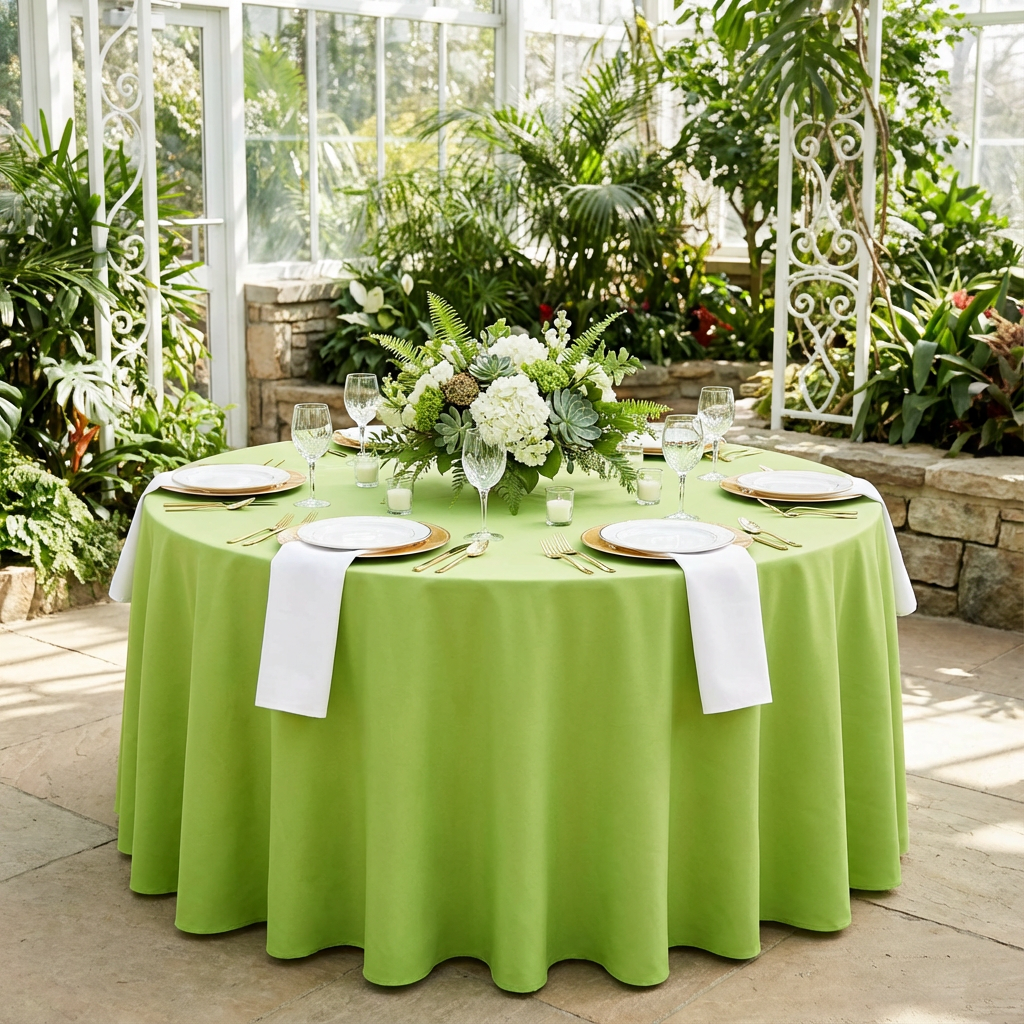 Apple Green Economy Polyester 120" Round Tablecloth | Wedding | Event | Wholesale by CV Linens