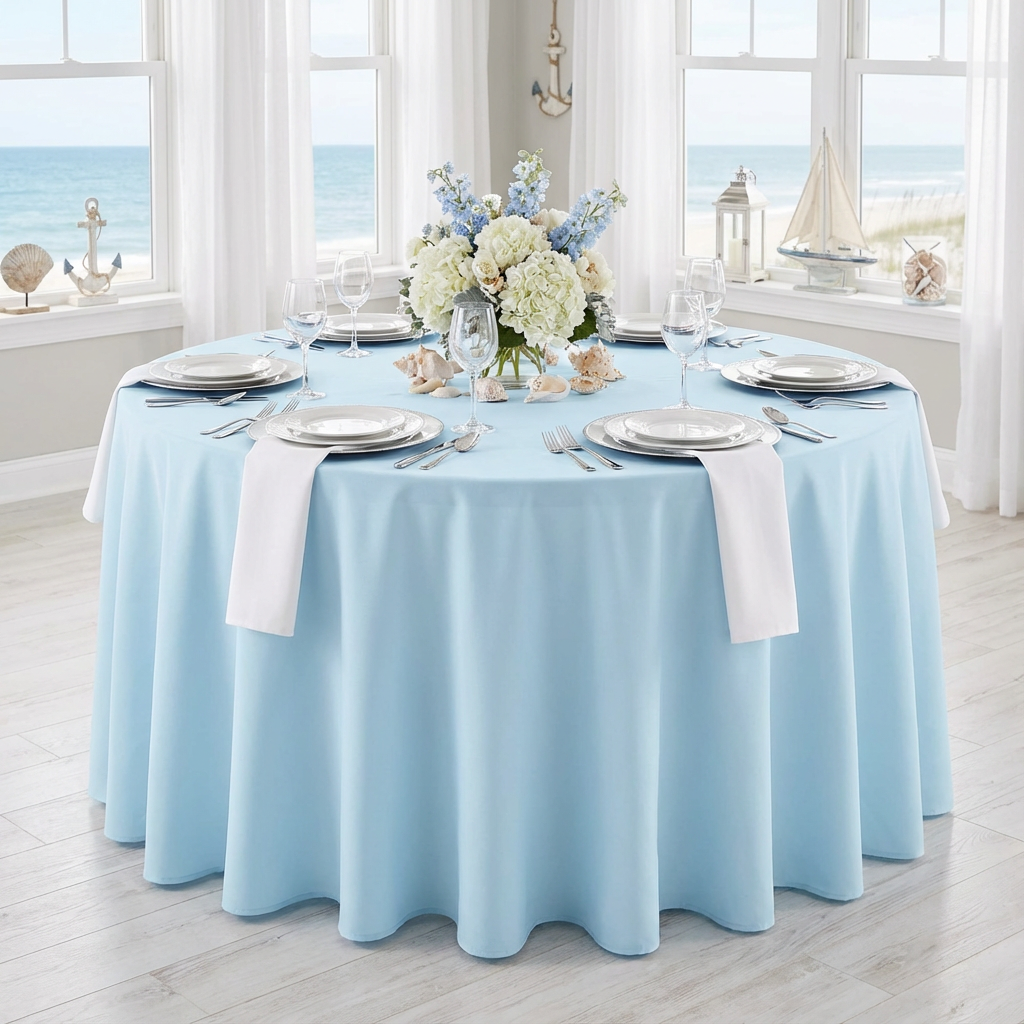 Baby Blue Premium Polyester 120" Round Tablecloth | Wedding | Event | Wholesale by CV Linens