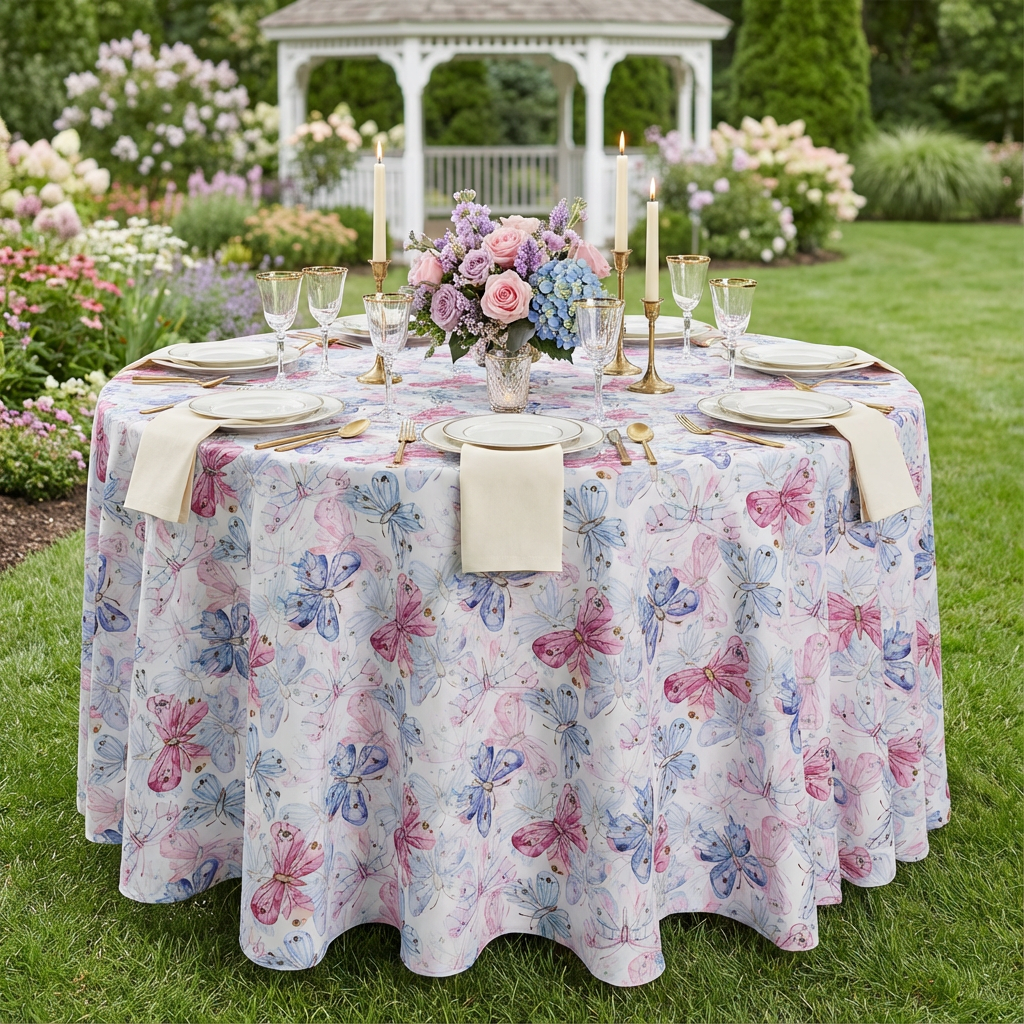 Butterfly Round Tablecloth Size: 120 in | Polyester | Wedding | Event | Wholesale by CV Linens