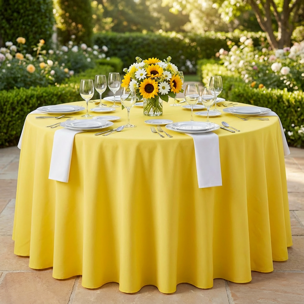 Canary Yellow Premium Polyester 120" Round Tablecloth | Wedding | Event | Wholesale by CV Linens
