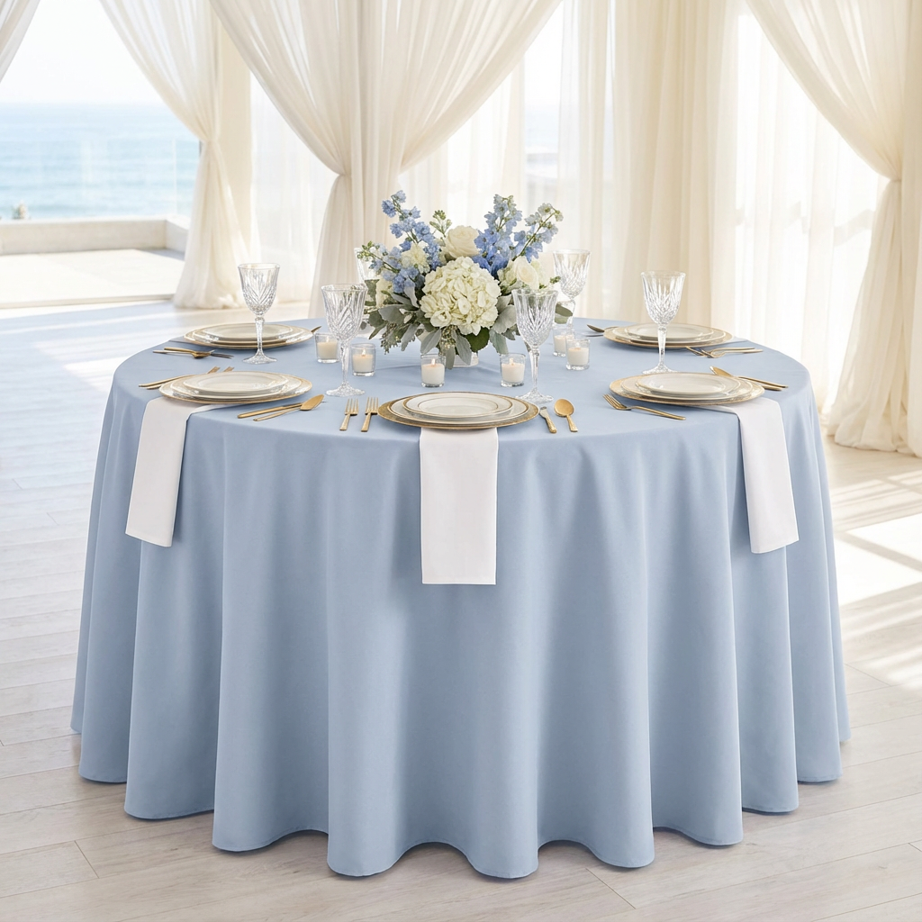 Dusty Blue Premium Polyester Round Tablecloth Size: 120 in | Wedding | Event | Wholesale by CV Linens