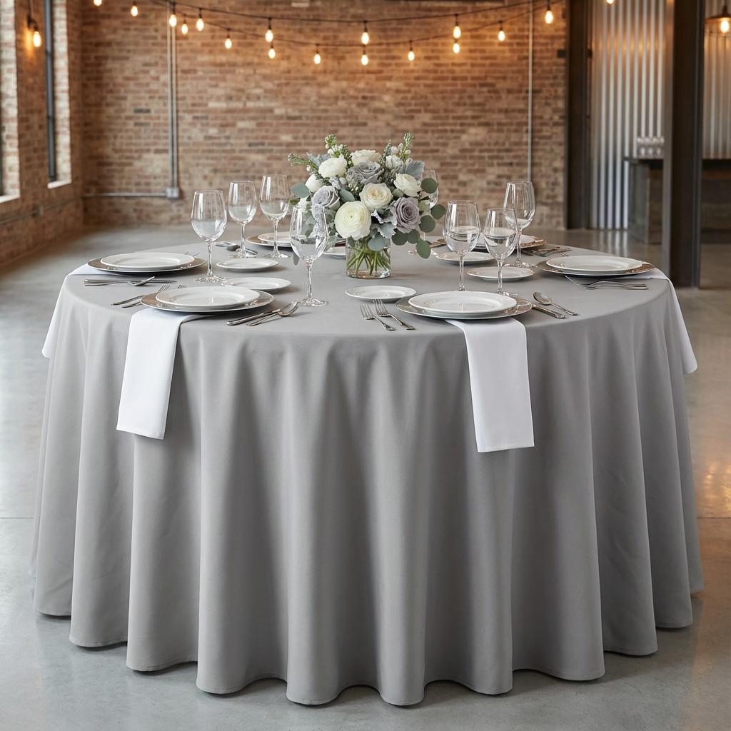 Gray/Silver Economy Polyester 120" Round Tablecloth | Wedding | Event | Wholesale by CV Linens