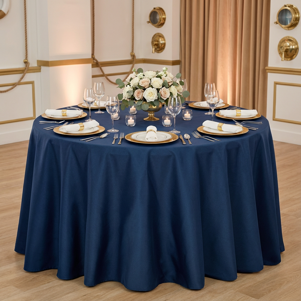 Navy Blue Economy Polyester 120" Round Tablecloth | Wedding | Event | Wholesale by CV Linens