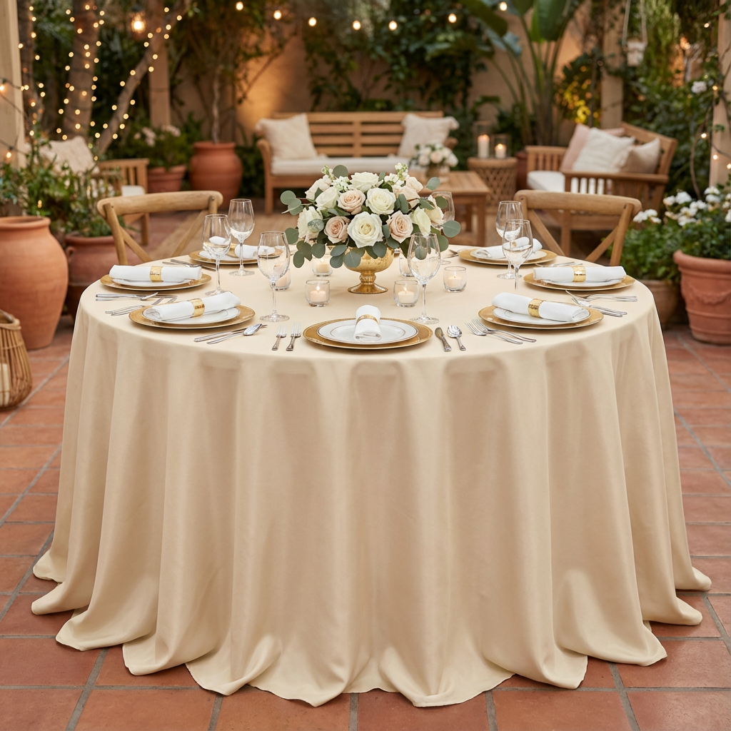 Nude Premium Polyester Round Tablecloth Size: 120 in | Wedding | Event | Wholesale by CV Linens