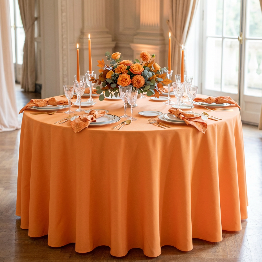 Orange Premium Polyester Round Tablecloth Size: 120 in | Wedding | Event | Wholesale by CV Linens