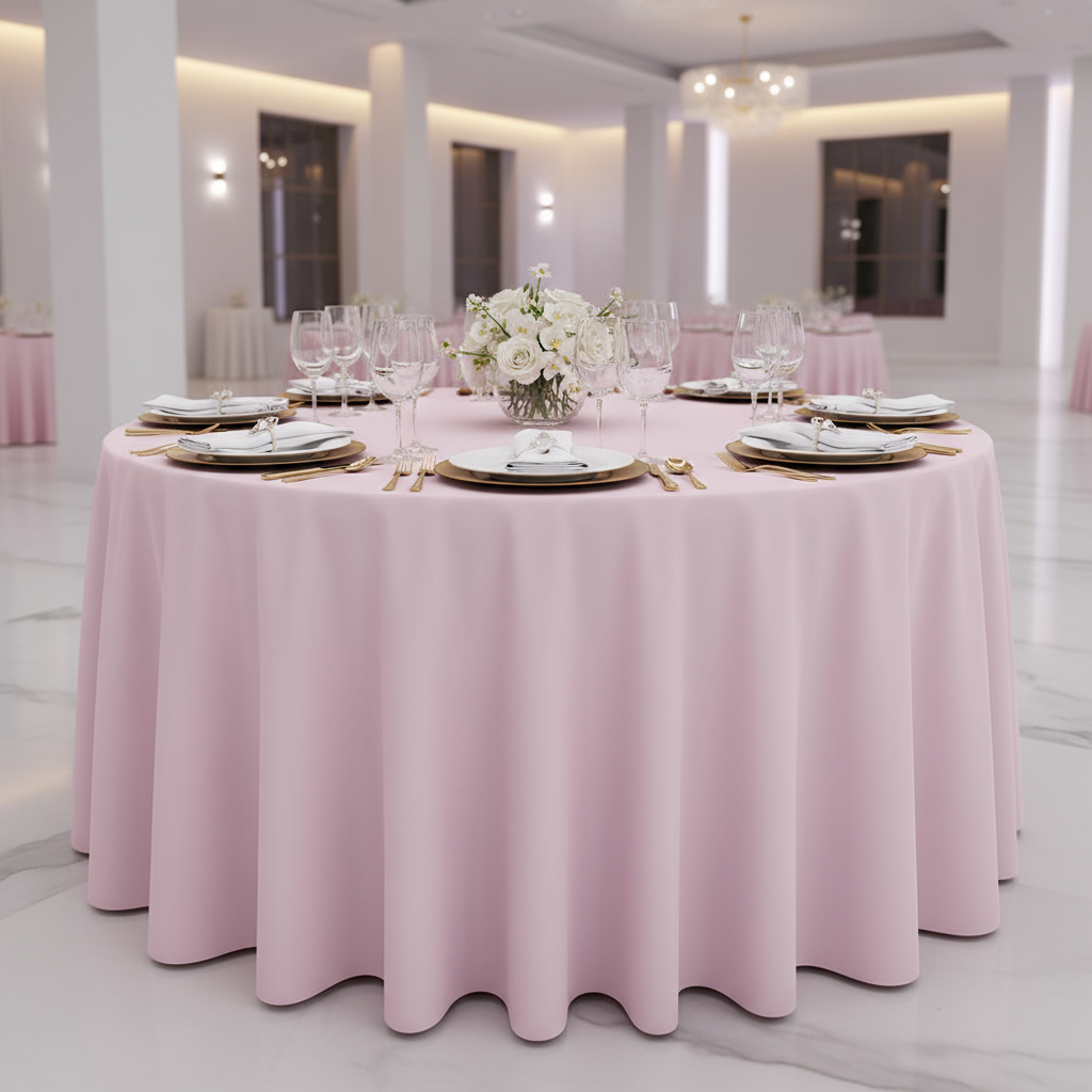Pastel Pink Premium Polyester 120" Round Tablecloth | Wedding | Event | Wholesale by CV Linens