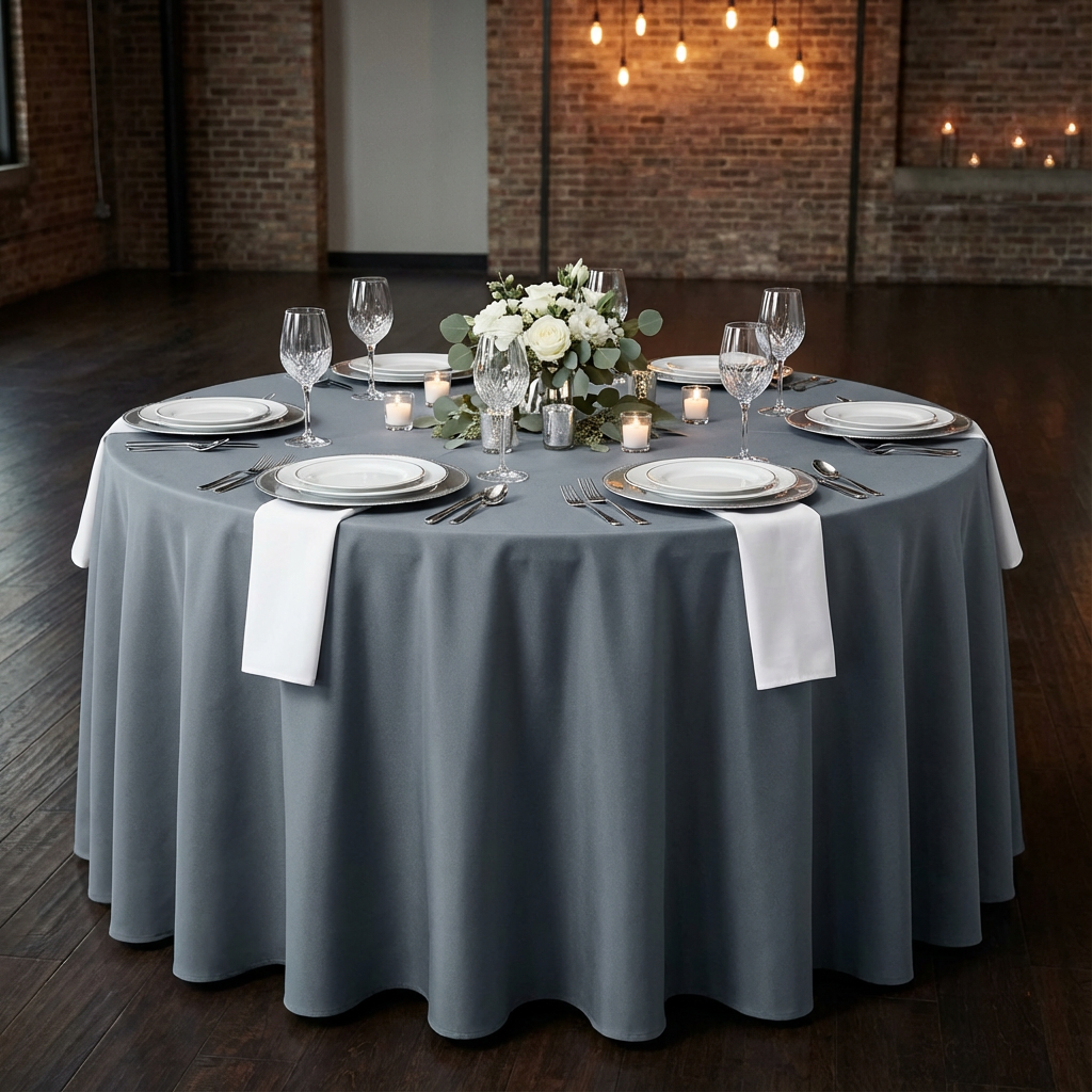 Dark Gray/Pewter Premium Polyester Round Tablecloth Size: 120 in | Wedding | Event | Wholesale by CV Linens