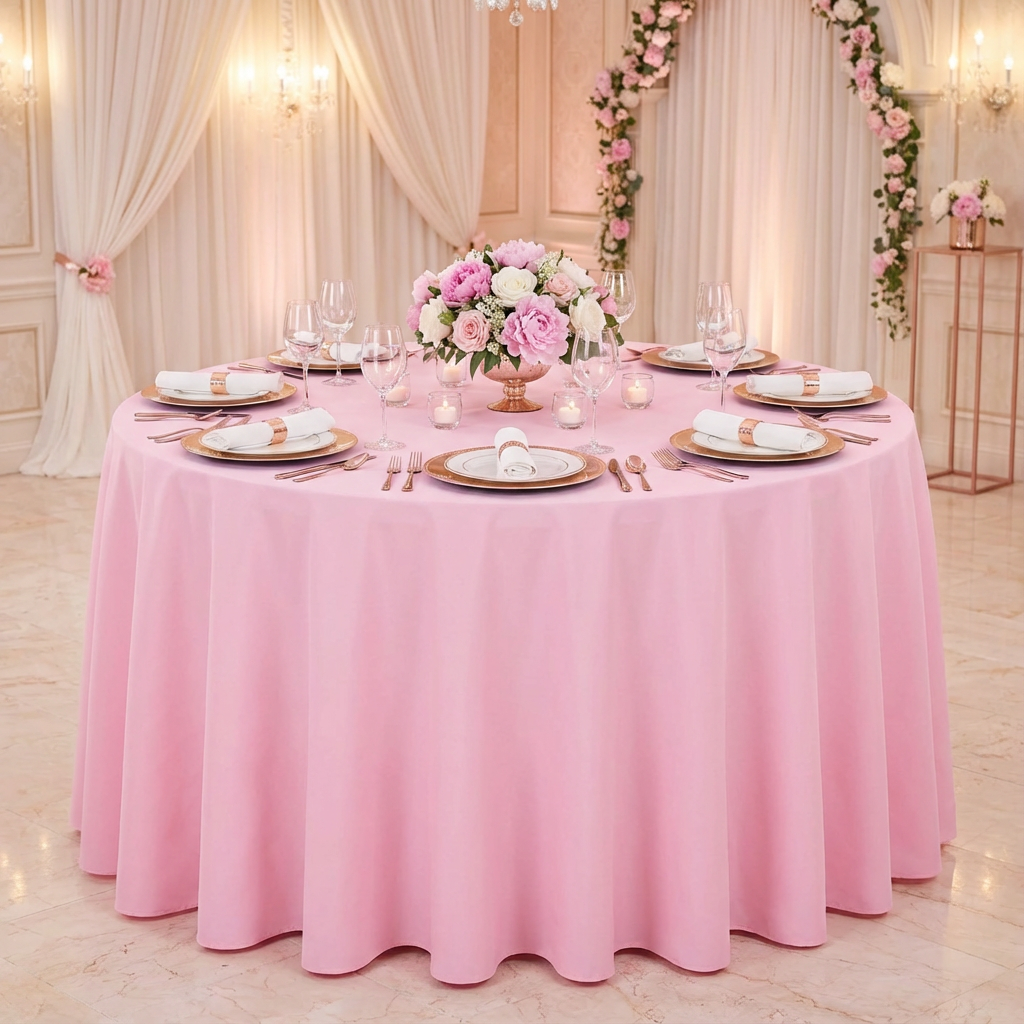 Payless Fabric Soft Pink Peach 64″ Round Tablecloth – Traditional Solid Polyester Blend