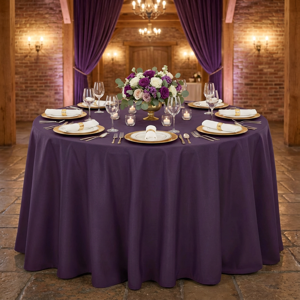 Eggplant/Plum Economy Polyester Tablecloth Round Size: 120 in | Wedding | Event | Wholesale by CV Linens