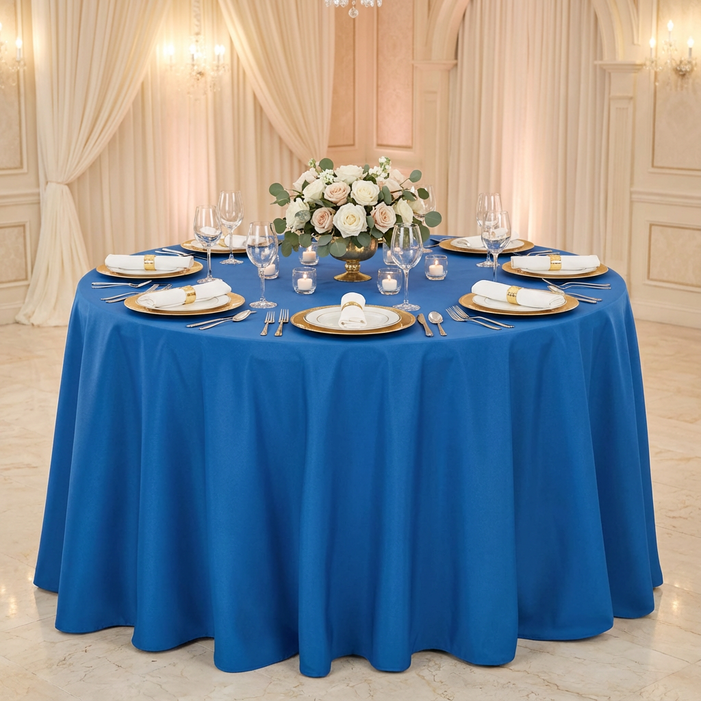 Royal Blue Economy Polyester 120" Round Tablecloth | Wedding | Event | Wholesale by CV Linens