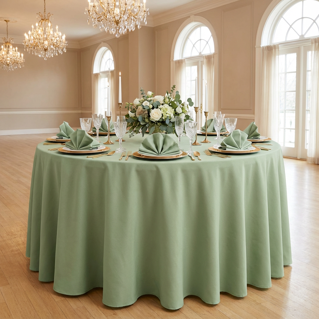 Sage Green Premium Polyester 120" Round Tablecloth | Wedding | Event | Wholesale by CV Linens