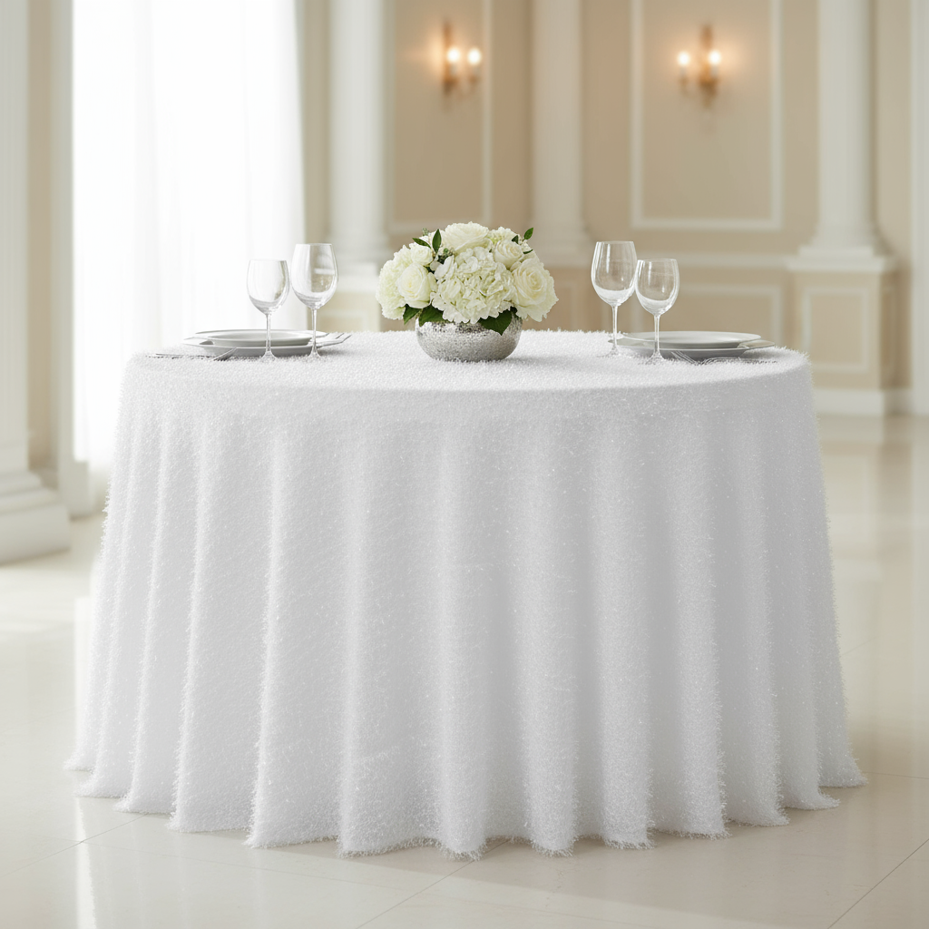 White Flurries 120" Round Tablecloth | Polyester | Wedding | Event | Wholesale by CV Linens