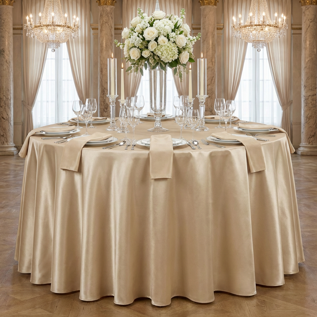 Satin 120" Round Tablecloth - Champagne - CV Linens