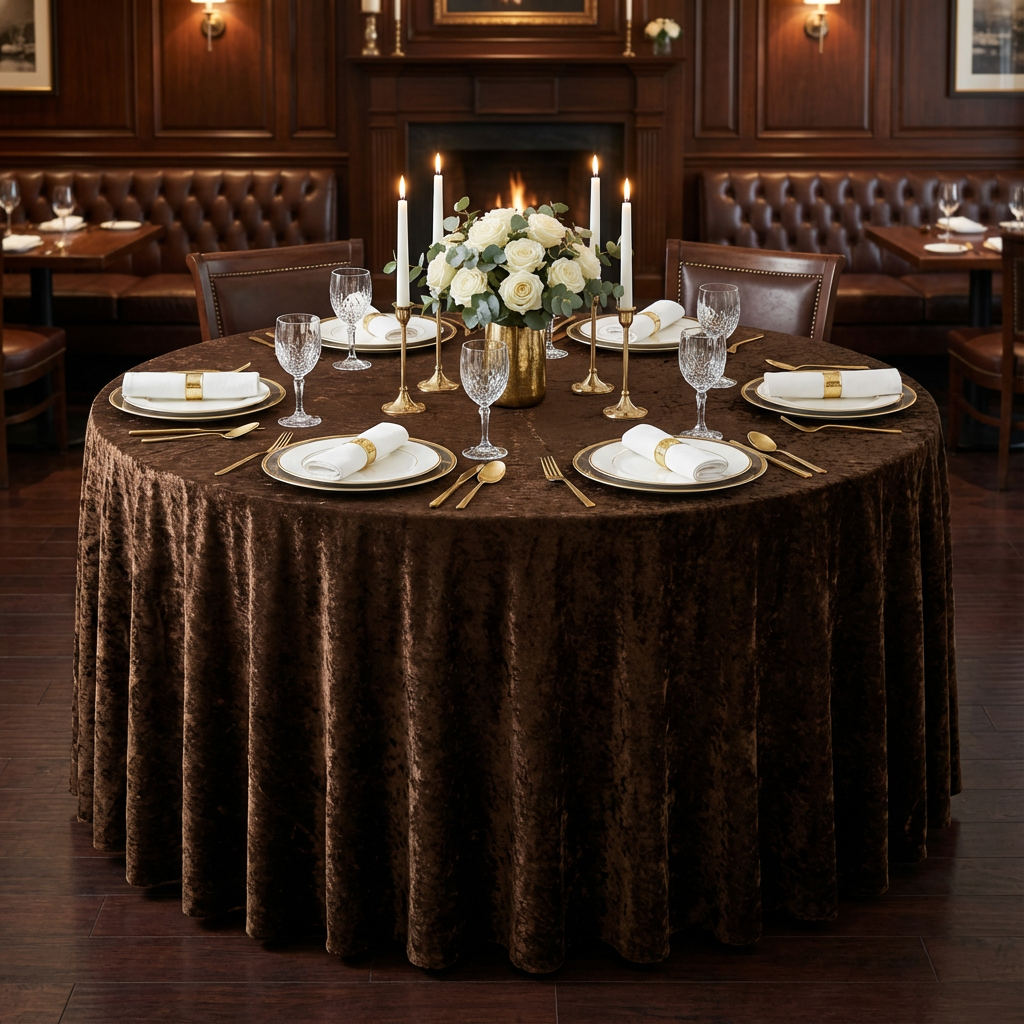 Velvet 120" Round Tablecloth - Chocolate - CV Linens