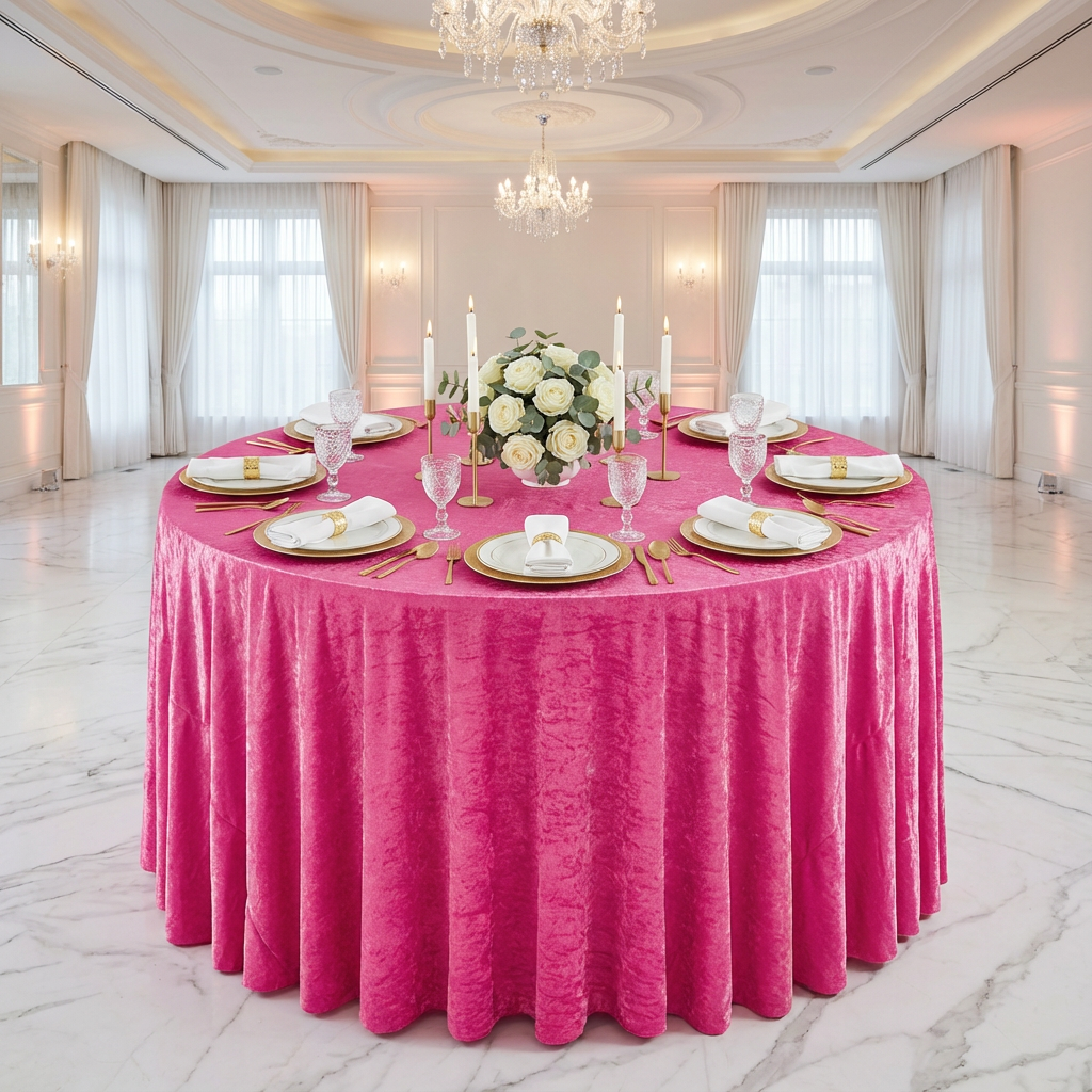 Velvet 120" Round Tablecloth - Fuchsia - CV Linens