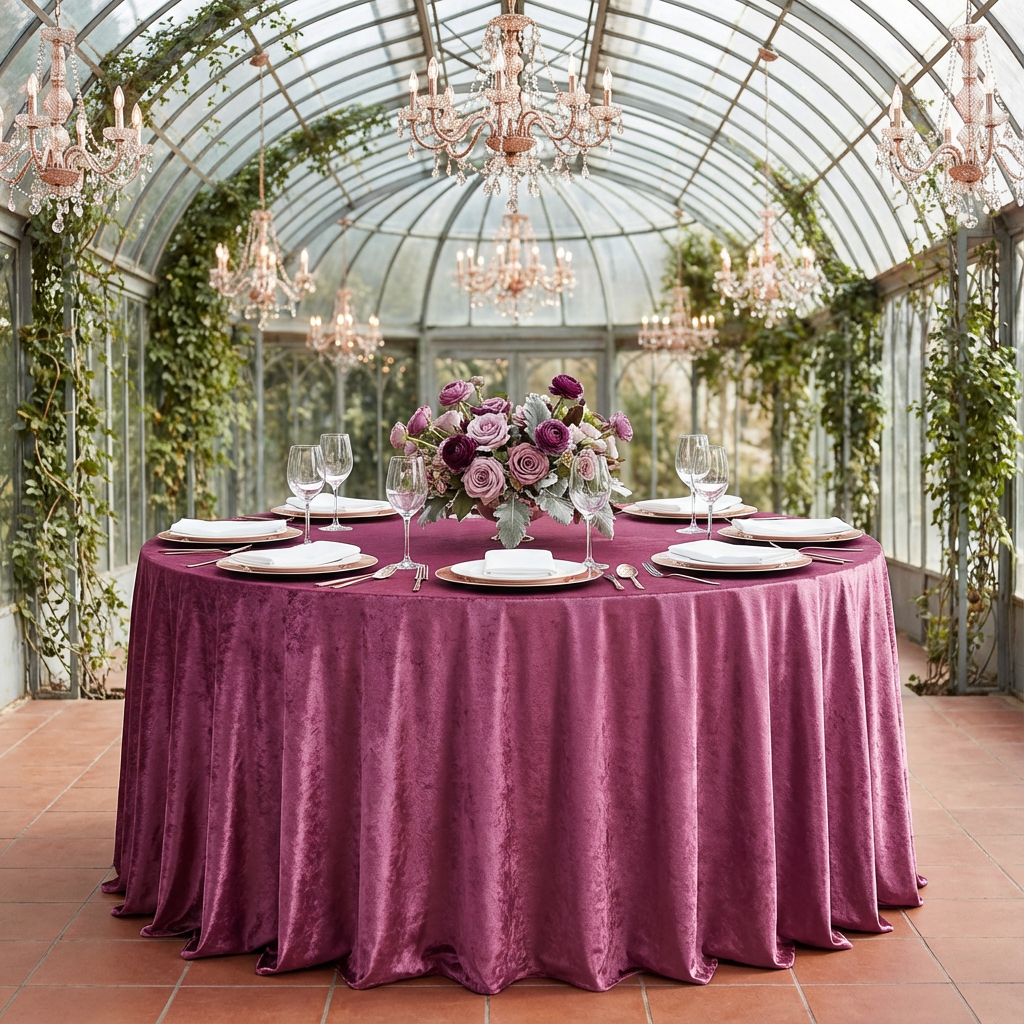 Velvet 120" Round Tablecloth - Mulberry - CV Linens