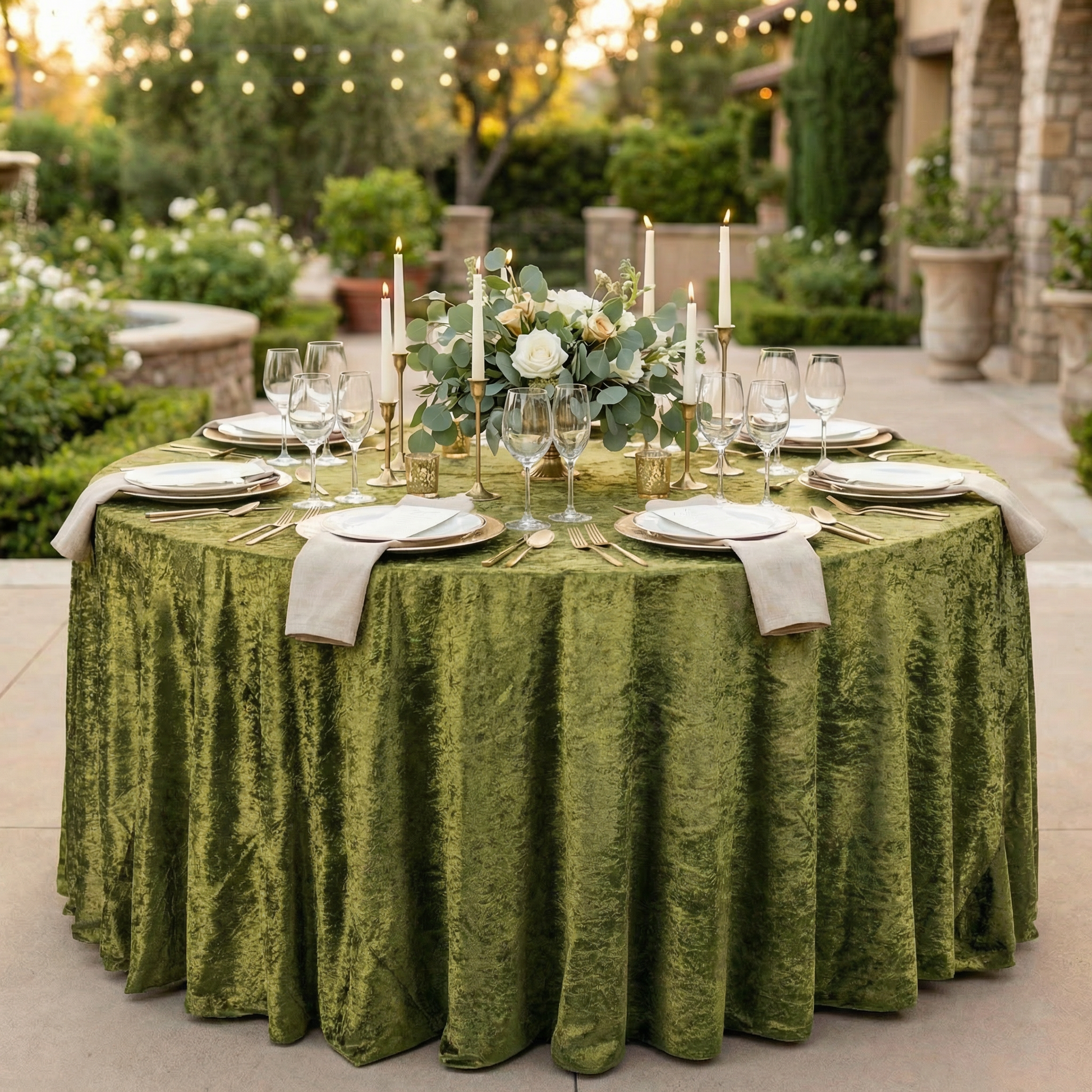 Velvet 120" Round Tablecloth - Olive Green - CV Linens